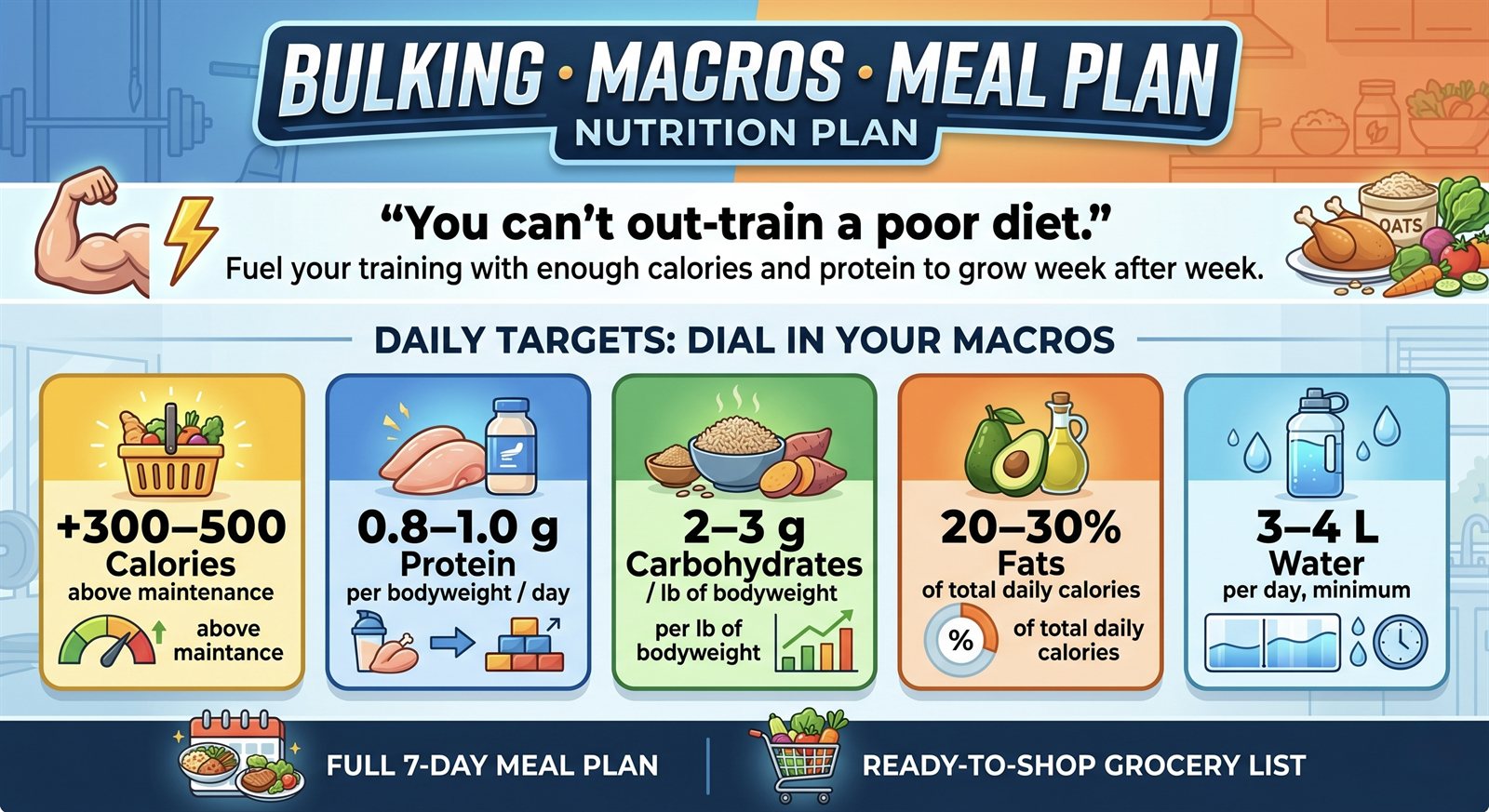 Bulking, macros and meal plan — nutrition overview